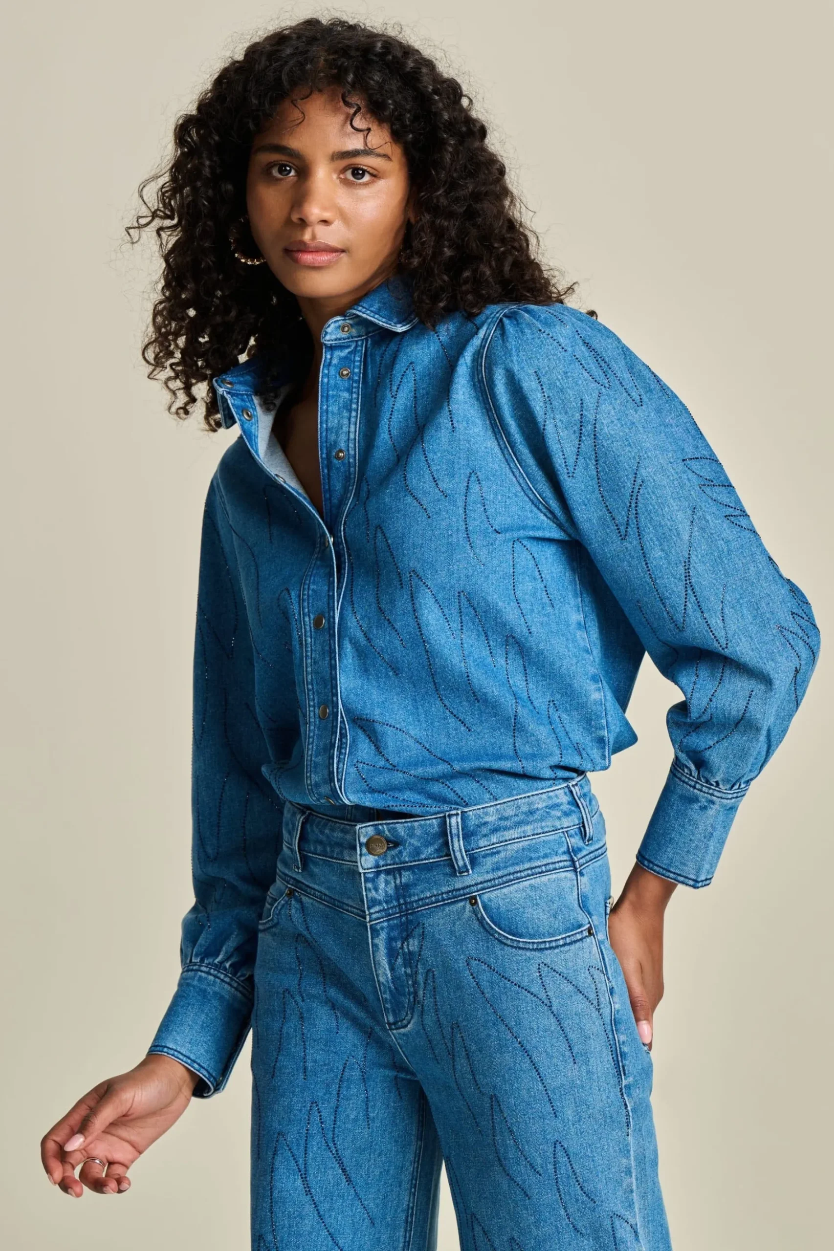 blouse_denim_rhinestones_0.webp POM Amsterdam BLOUSE Denim | Co-Ords | Blouses
