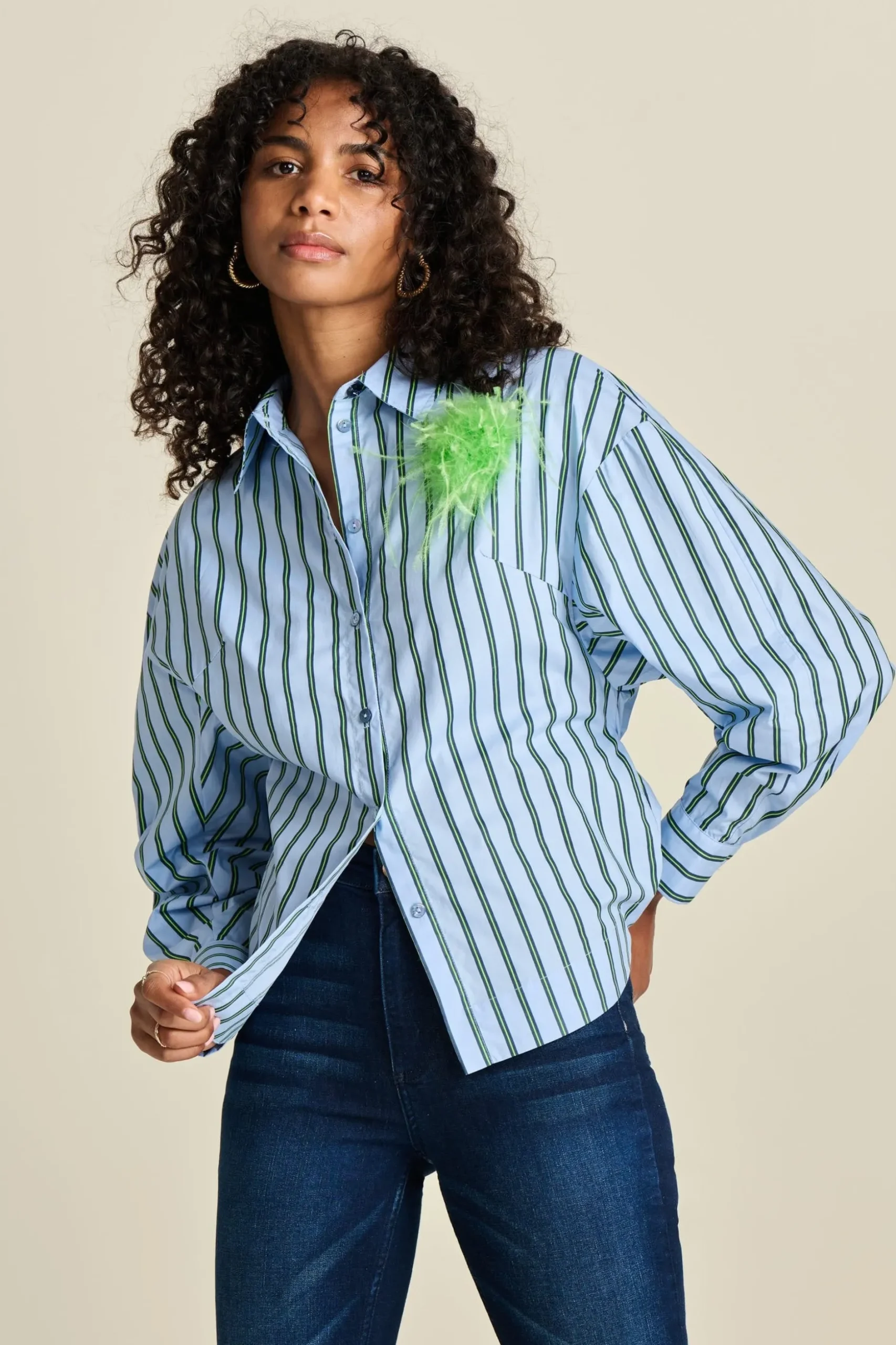blouse_striped_poplin_cloudy_blue_2.webp POM Amsterdam BLOUSE Striped Poplin | Blouses
