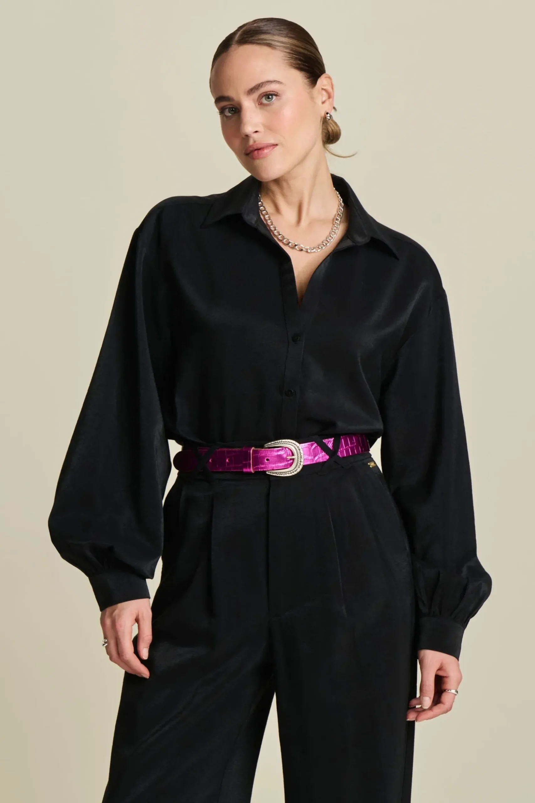 blouse_violet_shimmer_black_0.webp POM Amsterdam BLOUSE Violet | Co-Ords | Blouses