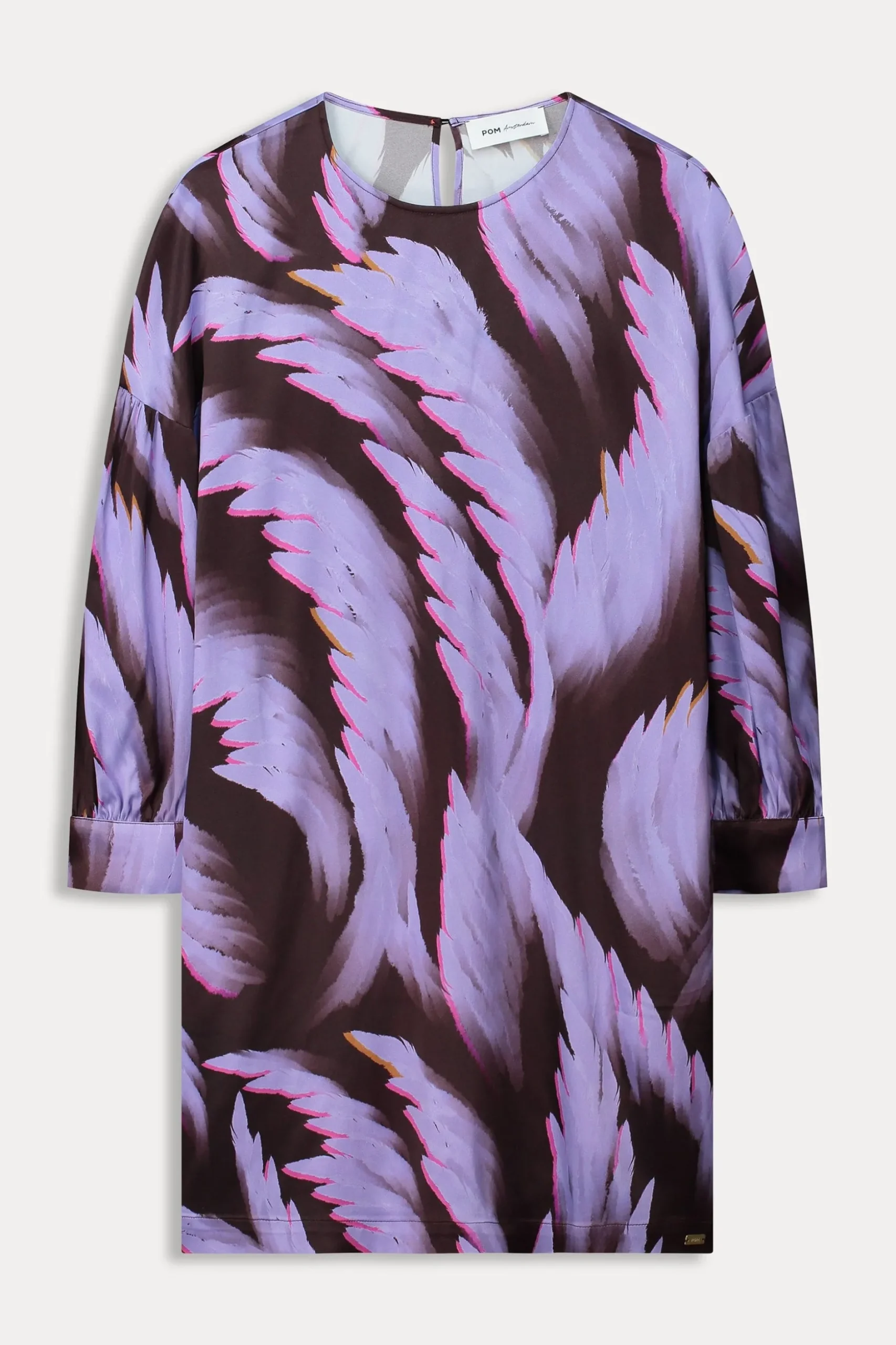 jurk_satin_feathers_brown_1.webp POM Amsterdam JURK Satin | Jurken